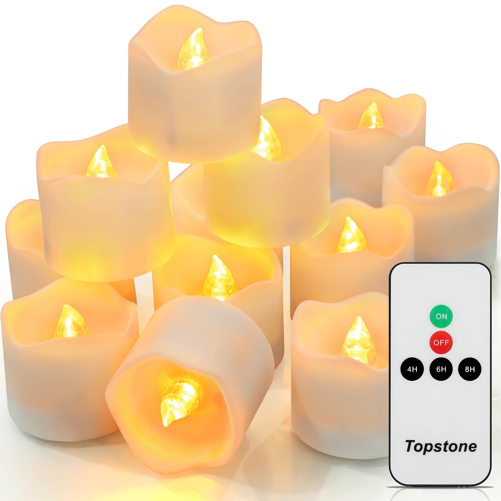 Topstone Flameless Candles,Battery Operated LED Tea Lights Candles with Remote Control and4/6/8H Timer- Set of 12,Best for Holiday and Wedding Decoration,Pack of 12,Amber Light Color