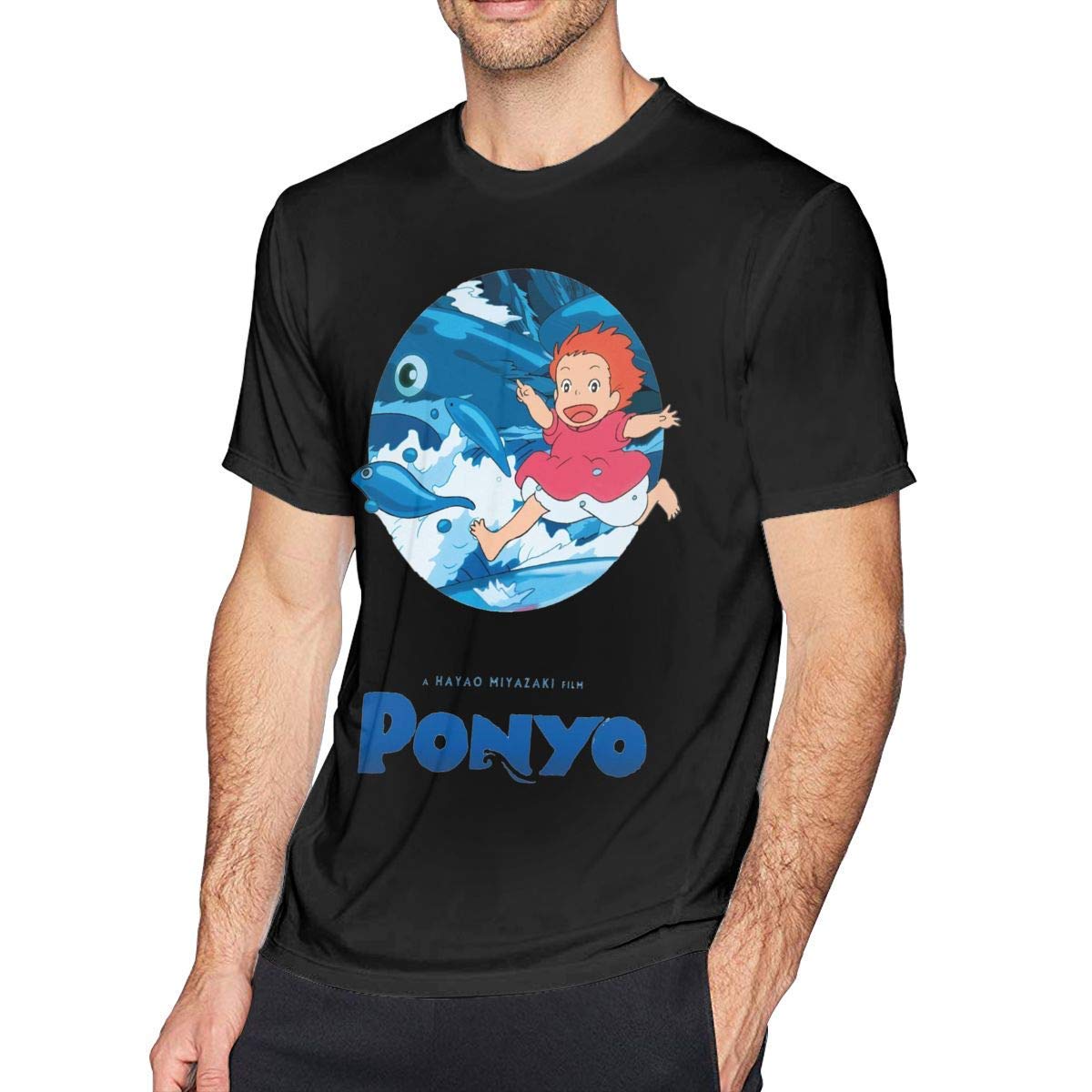 YGYP XZShop Ponyo On The Cliff Exercise Men's Short Sleeve T-Shirt Black for Home