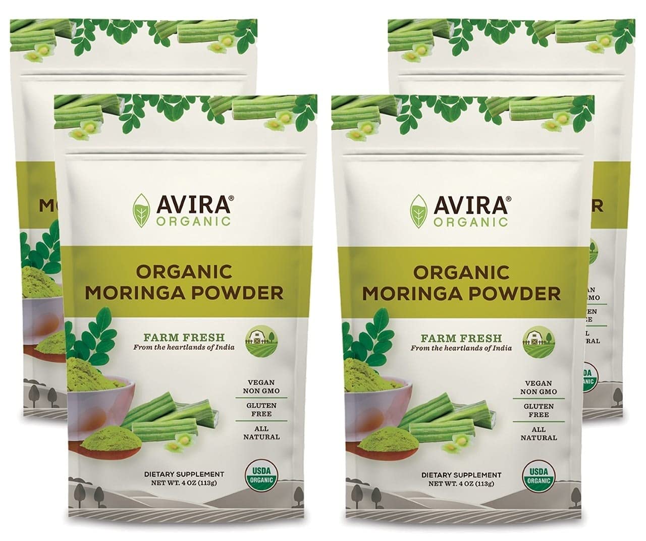 Avira Organic Moringa Powder Vegan, Non-GMO, Easy to Mix in Smoothies, Tea and Lattes, Resealable, Typical Green, 16 Oz