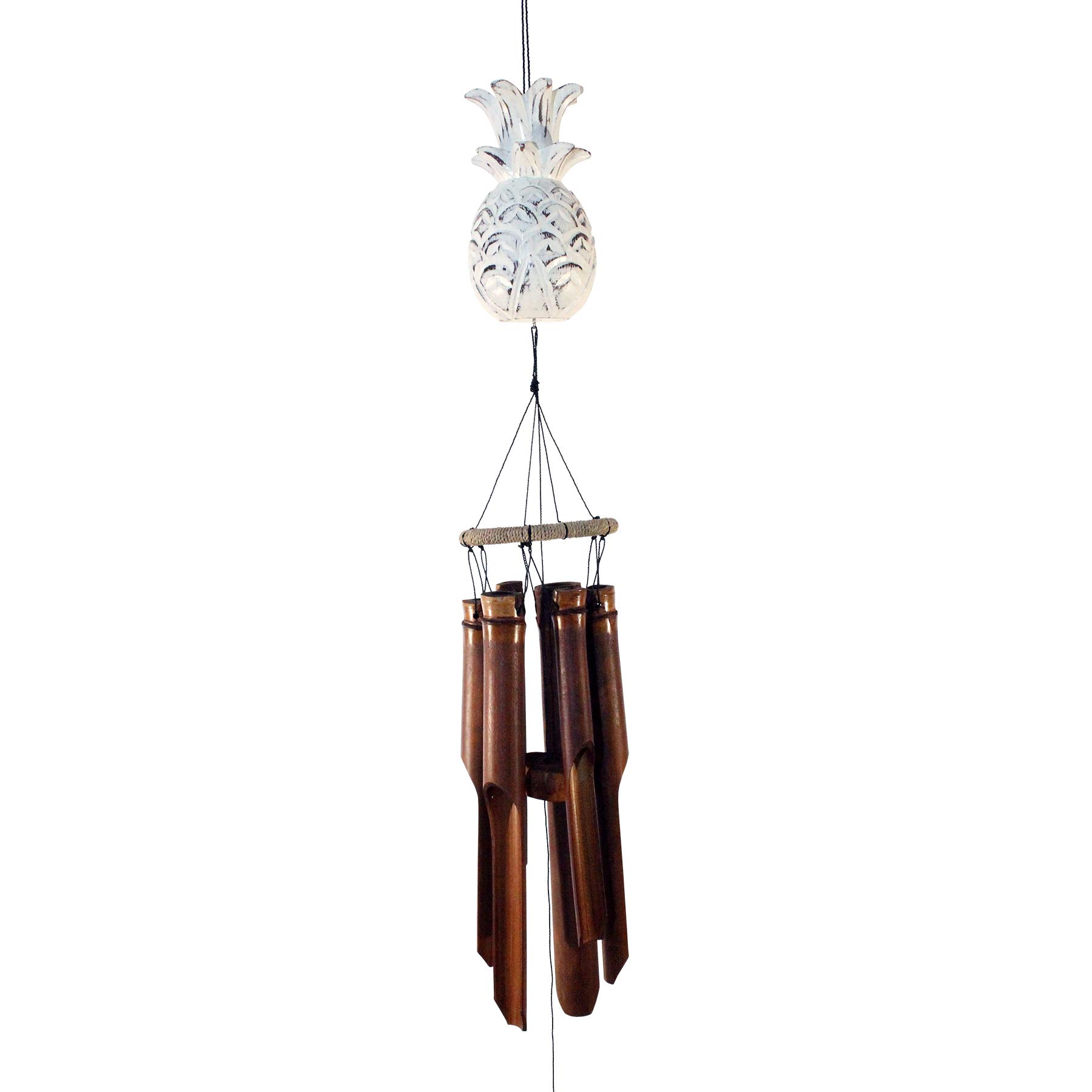 Cohasset Gifts 148PW Cohasset Carved Pineapple Bamboo Wind Chime, Distressed White Finish