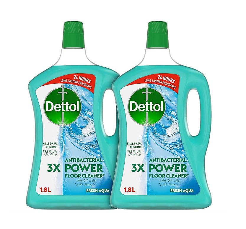 Dettol Fresh Aqua Antibacterial Power Floor Cleaner with 3 times Powerful Cleaning (Kills 99.9% of Germs), 1.8L, Pack of 2