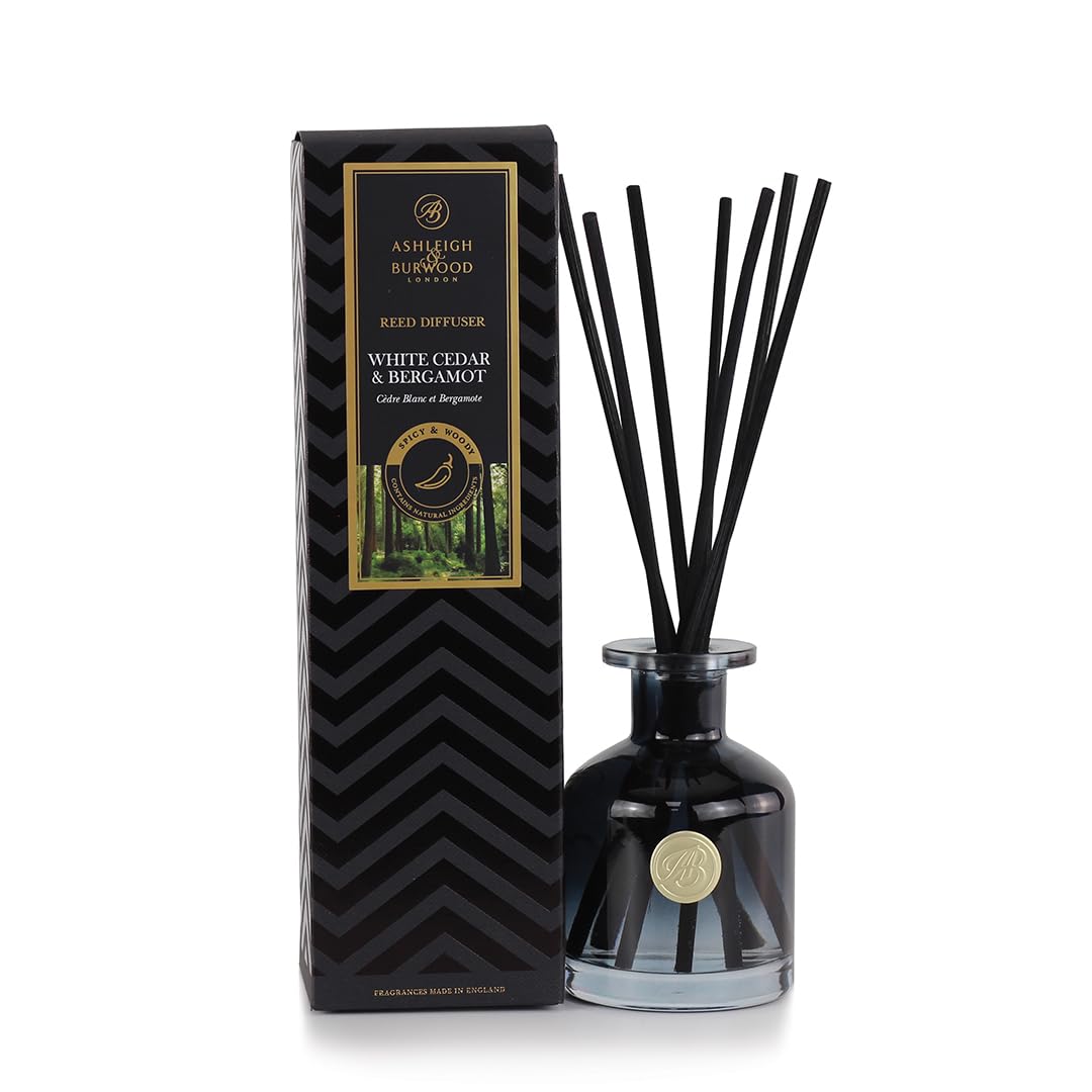 ASHLEIGH & BURWOODThe Signature Range 120ml Reed Diffuser Fragrance Gift Set - White Cedar & Bergamot Scent - For The Home - Includes Reed Diffuser Sticks and Fragrance