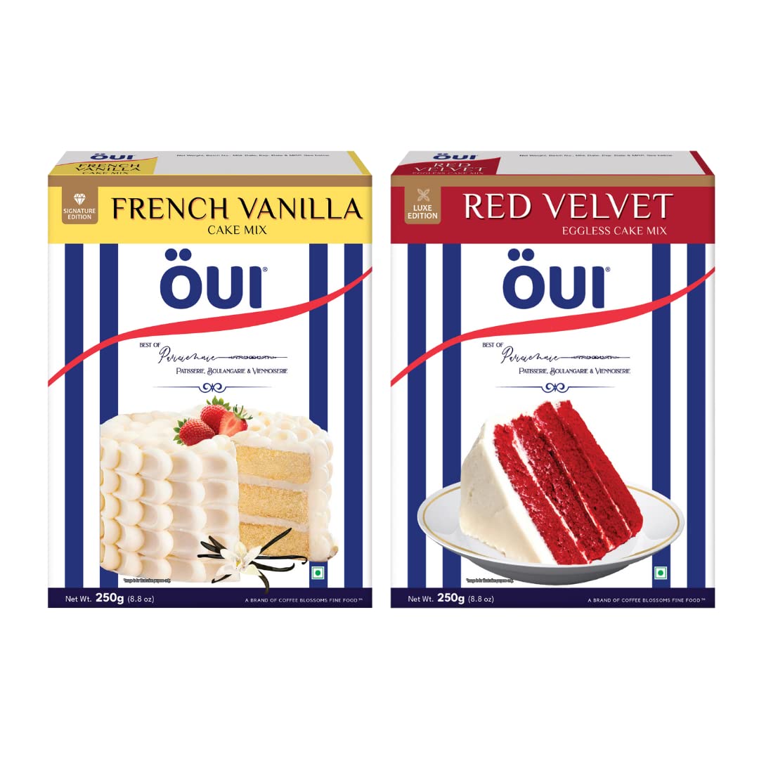 OUI Birthday Combo Pack of French Vanilla & Red Velvet Eggless Cake Mix | 250g X 2