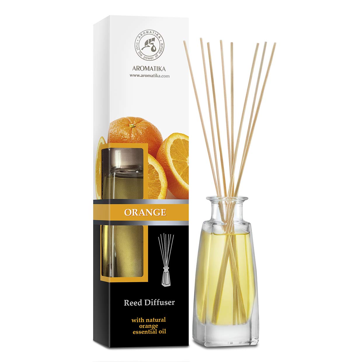 Orange Diffuser w/Orange Oil 3.4 Fl Oz - Fresh Room - Long Lasting Fragrance - Scented Reed Diffuser Orange - Diffuser Gift Set - for Aromatherapy - Home - Orange Essential Oil Diffuser by AROMATIKA