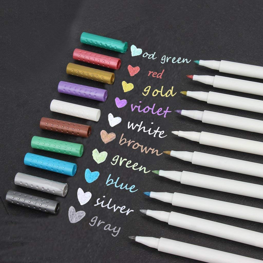 Metallic Marker Pens, Metallic Painting Pen Set of 10 Assorted Colors Brush Tip for Birthday Greeting Gift Thank You Card DIY Photo Album