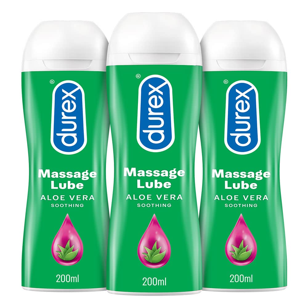 Durex Lube Aloe Massage and Lubricant Gel for Men & Women - 200ml each | Water based lube | Compatible with condoms & toys- Pack of 3