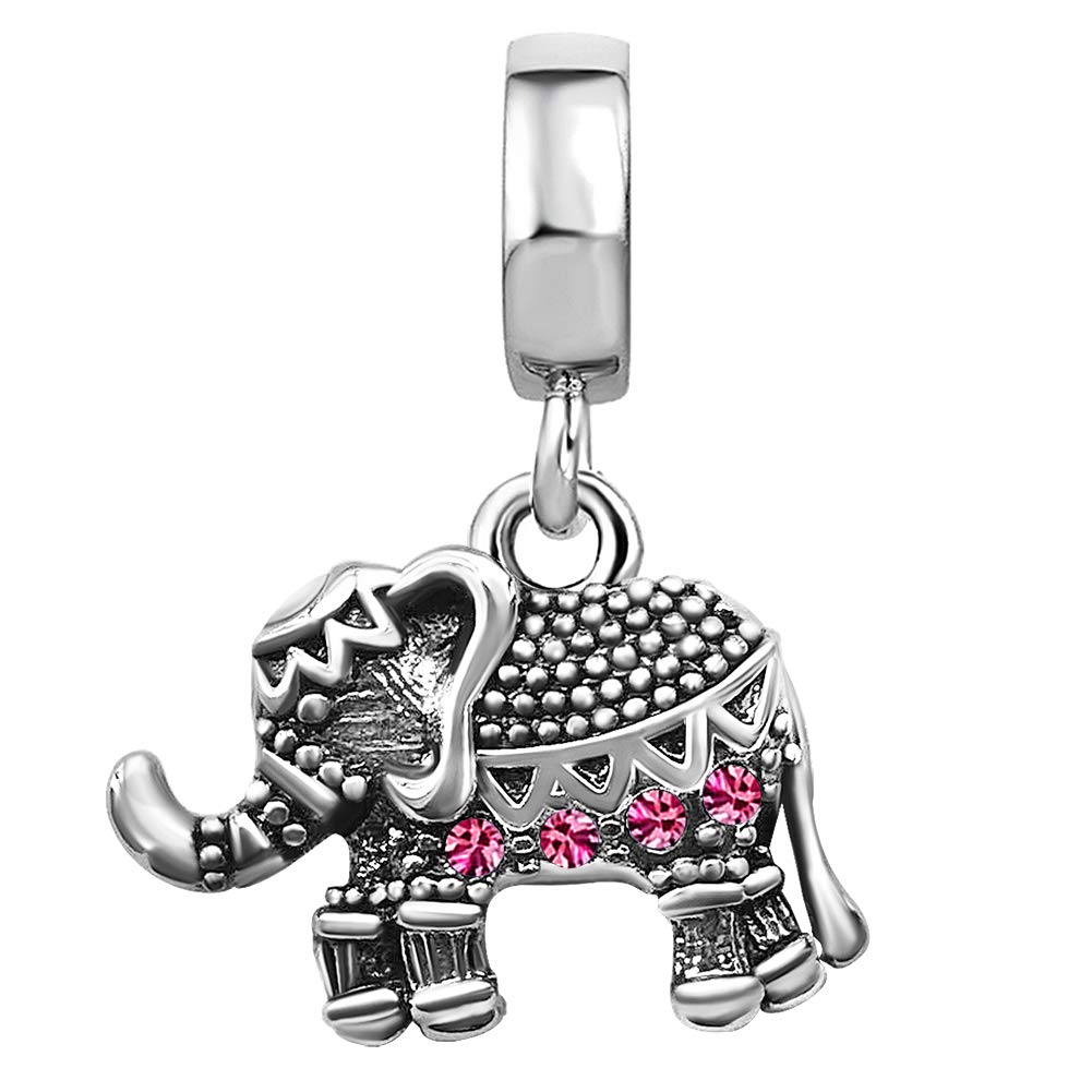 Vintage Lucky Elephant Charms for Bracelets Dangle Pendant Crystal Birthstone Women Girls Gift for Birthday Friendship