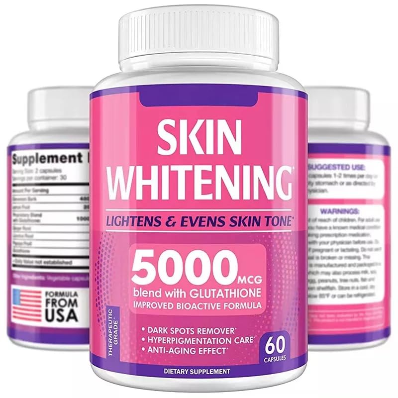 Glutathione Capsules Skin Whitening, Hyperpigmentation Skin Brightening, Glutathione, 5000mg - 60 Capsules