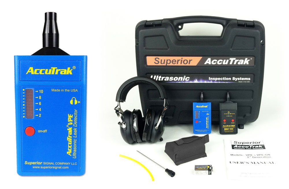 Superior AccuTrak VPE-PRO-Plus Ultrasonic Leak Detector Kit with Tone Burst Generator + New Belt Pack. Find Pressure or Vacuum Leaks of Any Gas. Adjustable Sensitivity. Noise-Blocking Headphones.