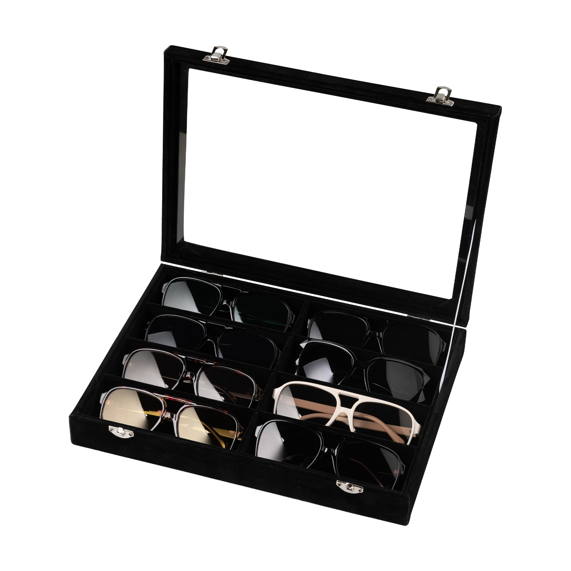 FrebeautyFrebeauty Velvet Glasses Organizer 8Slot Sunglasses Tray with Clear Lid Display Tray(Black)