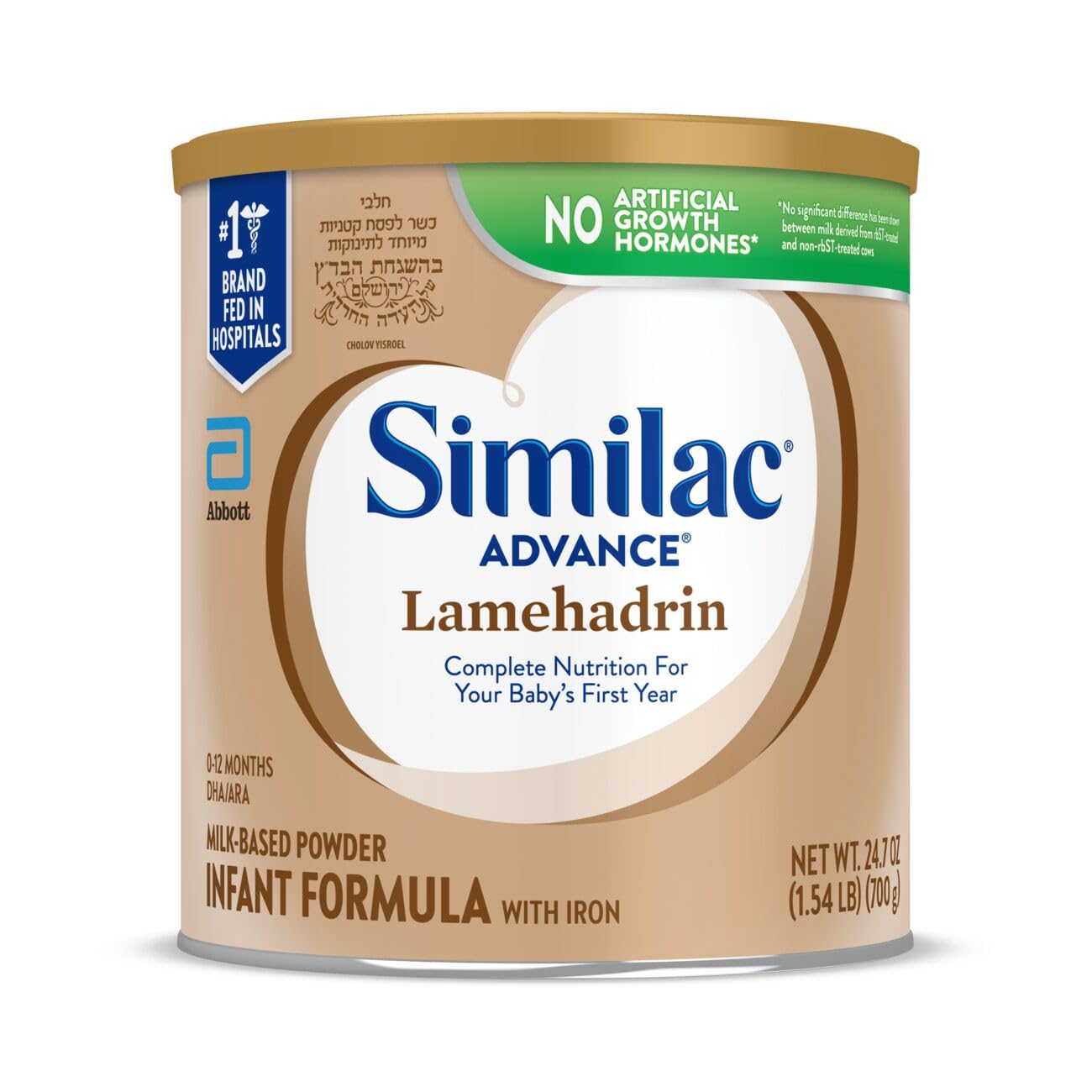 Similac Lamehadrin Badatz-certified Advance Infant Formula with Iron, Certified Kosher Baby Formula Powder, 24.7 ounce (Single Can)