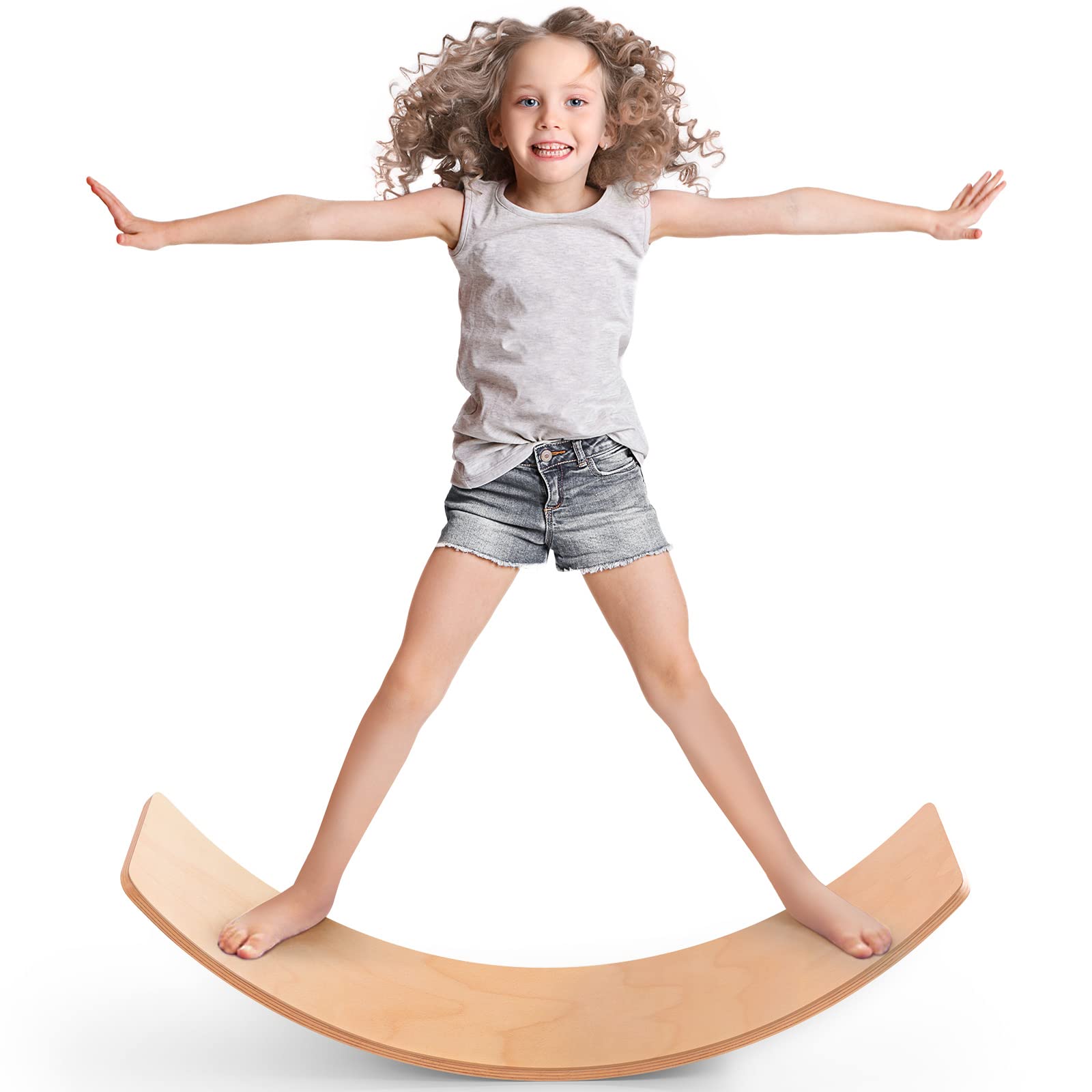 Balance Board Kids, [Natural Wood] Wobble Board for Kids Toddlers, Open Ended Montessori Waldorf Learning Toy, Gifts for 3 4 5 6 7 8 Year Old Boys Girls Kids Birthday & Christmas Stocking Stuffers