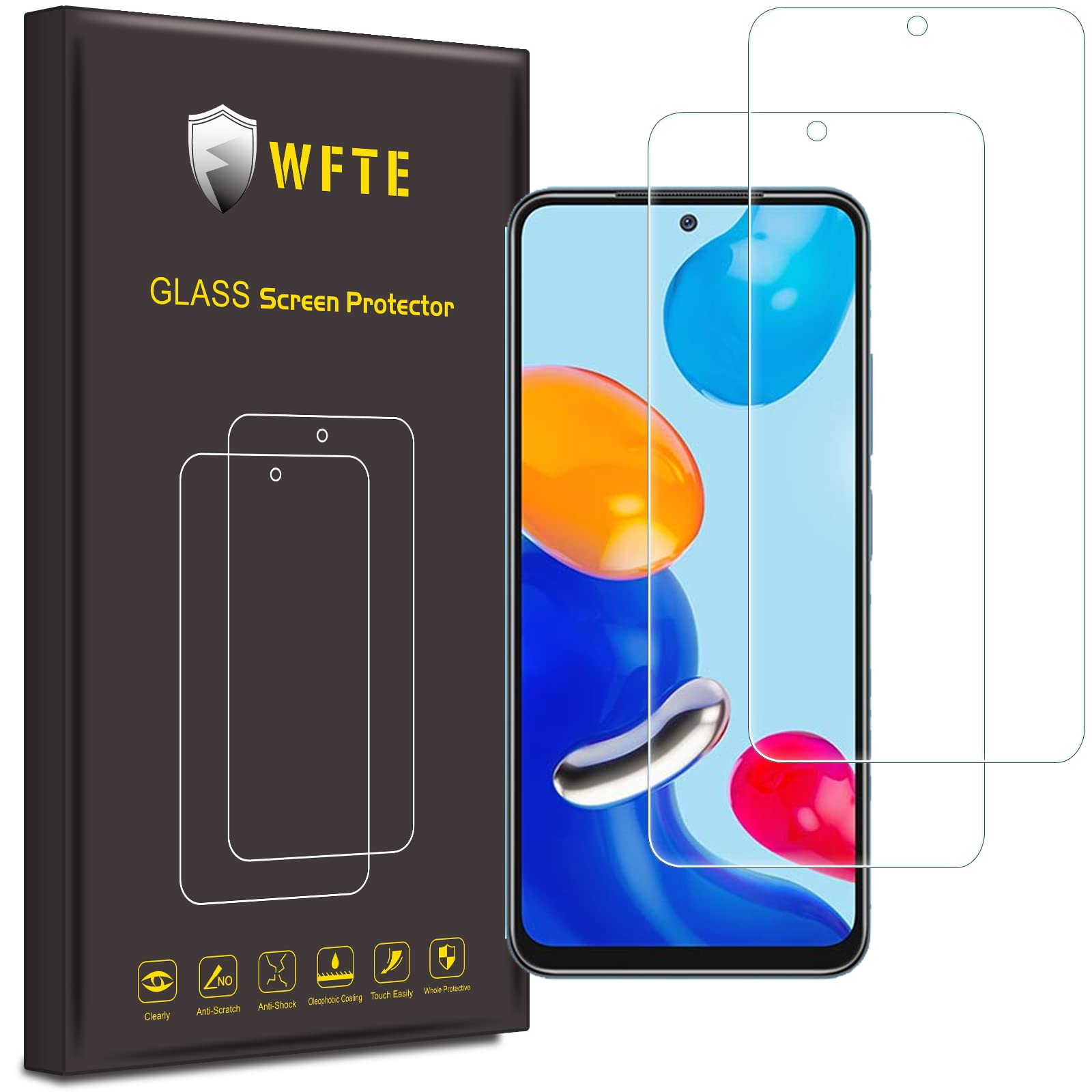 WFTE [2-Pack Screen Protector for Xiaomi Redmi Note 11/11S,Anti-Scratch,High Transparency,Anti-fingerprint,Bubble-Free,Dust-Free Premium Screen Protector Tempered Glass For Redmi Note 11/11S