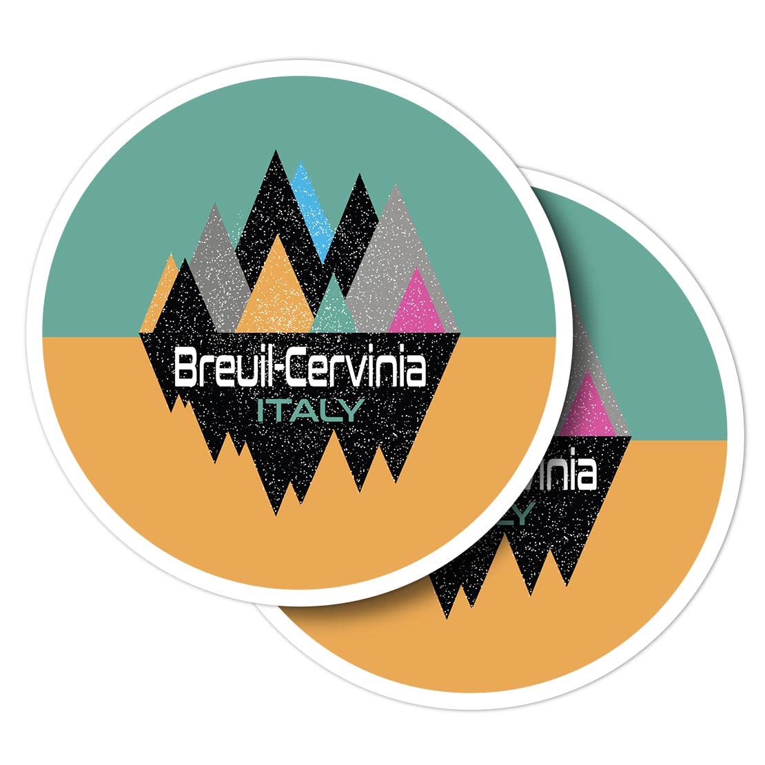 Vinyl Round Stickers (Set of 2) 7.5cm - Breuil Cervini Italy Ski Abstract World for Laptops, Tablets, Luggage, Scrap Booking, Fridges #58922