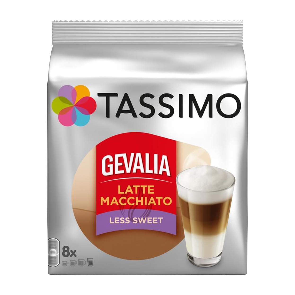 TassimoGevalia Latte Macchiato Less Sweet, New Formula, Gema Recommended Coffee Roaster Coffee Capsule, 8 T-Disc Holde