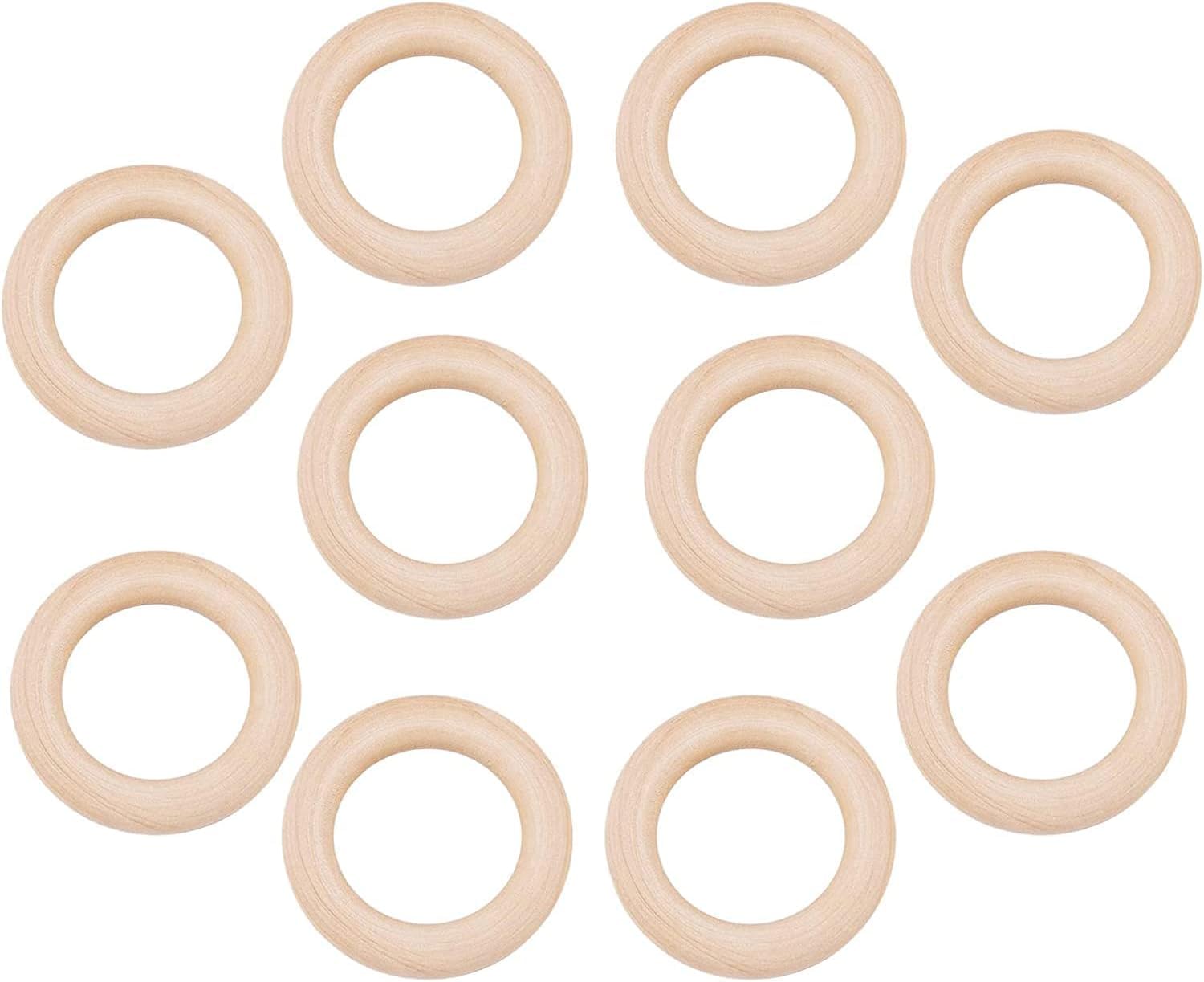 10 Pcs Natural Wood Rings,55MM Unpainted Nontoxic Unfinished Wooden Craft Rings,Perfect for DIY,Jewelry,Garland and Painting,Burlywood