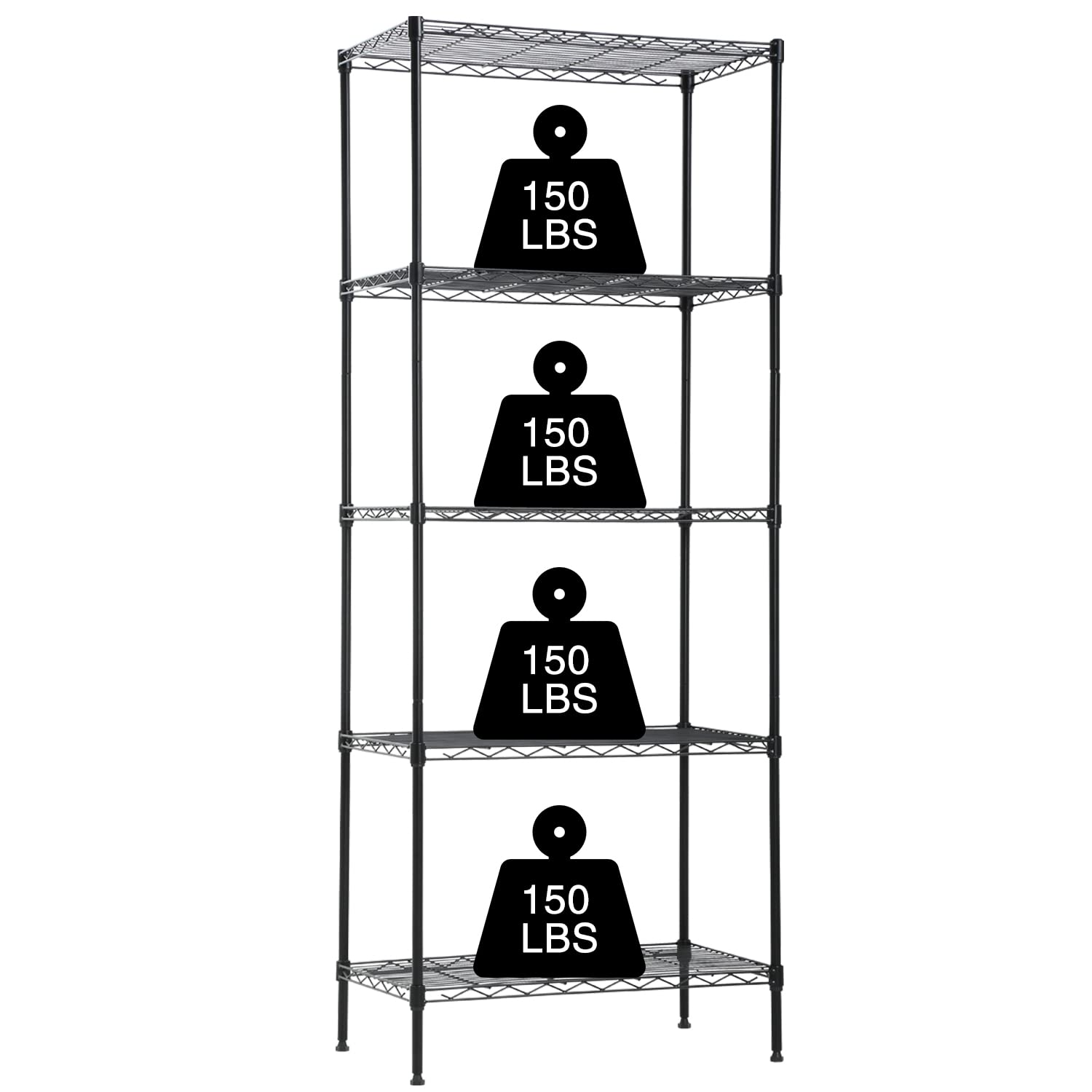 5-Tier Wire Shelving Unit Storage Shelves 61"x24"x14" Metal Heavy Duty Wire Rack Shelving NSF for Home Kitchen Bathroom Garage(Black)