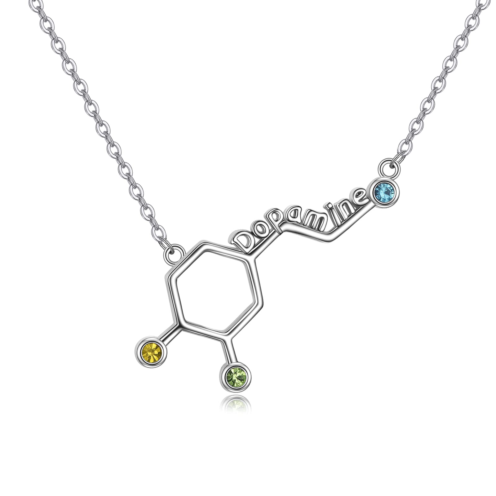 LUHE Serotonin Molecule Necklace Dopamine Necklace Sterling Silver Chemical Molecules Necklace for Women Men