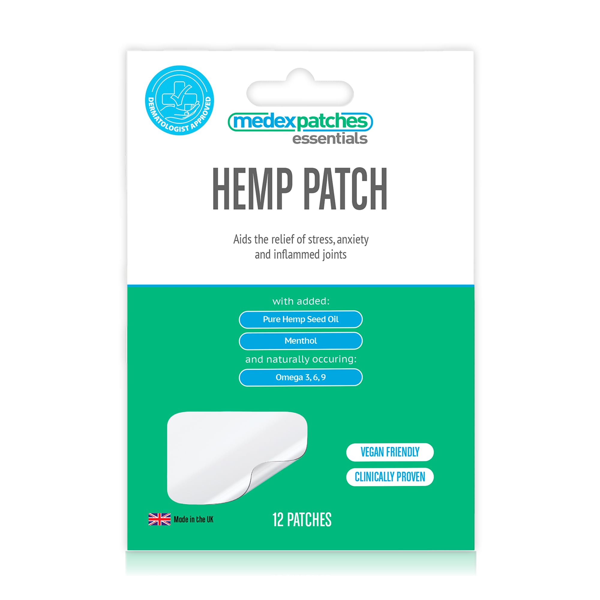 MEDEXPATCHES Medex Essentials Topical Hemp Patch (12 Patches) Relief Inflammed Joints Natural Deep Heat Patch - UK & EU Approved, by Medex Patches