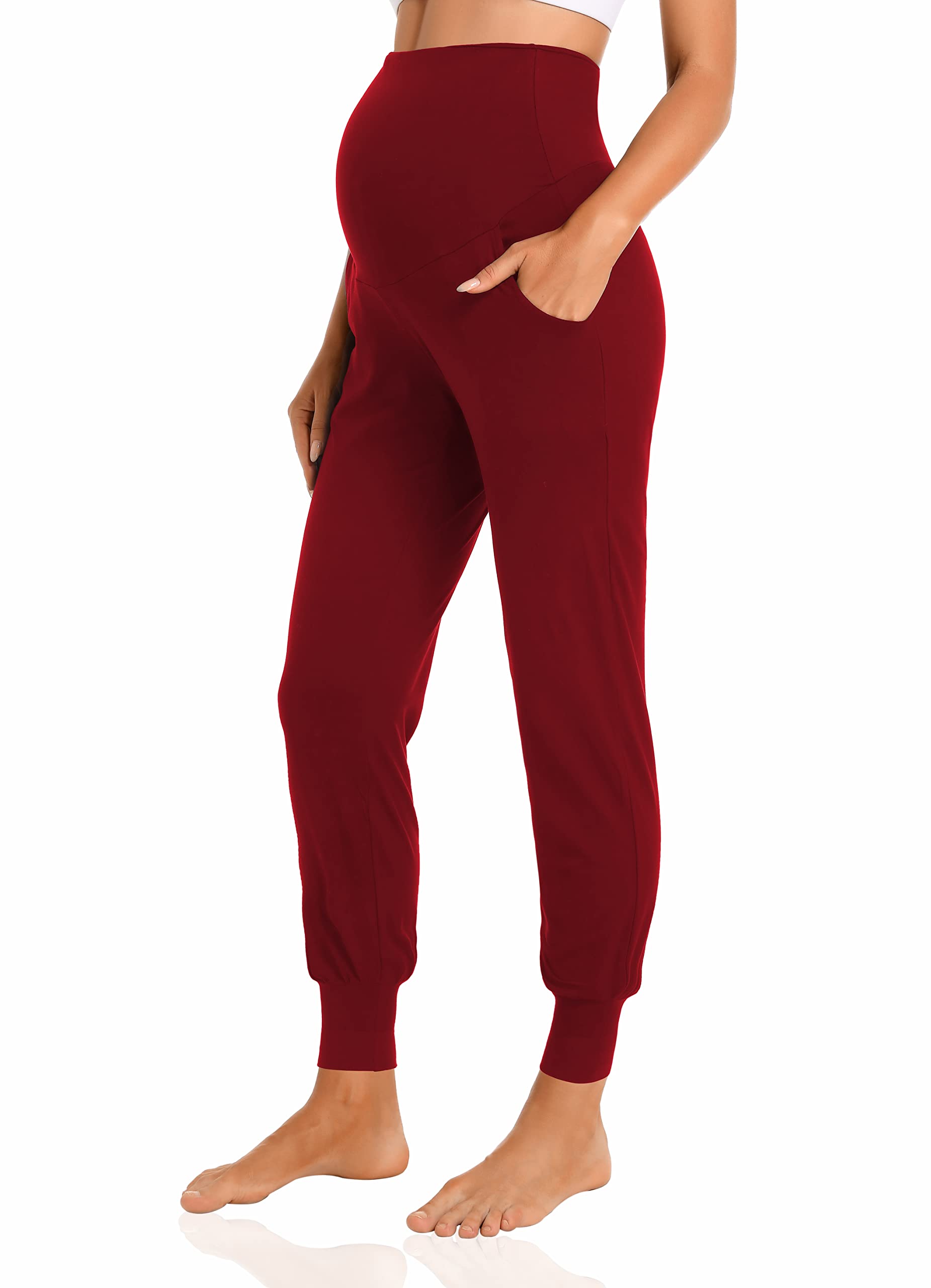 V VOCNI Women's Maternity Pants Maternity Activewear Jogger Track Cuff Sweatpants Over The Belly Stretchy Pregnancy Pants