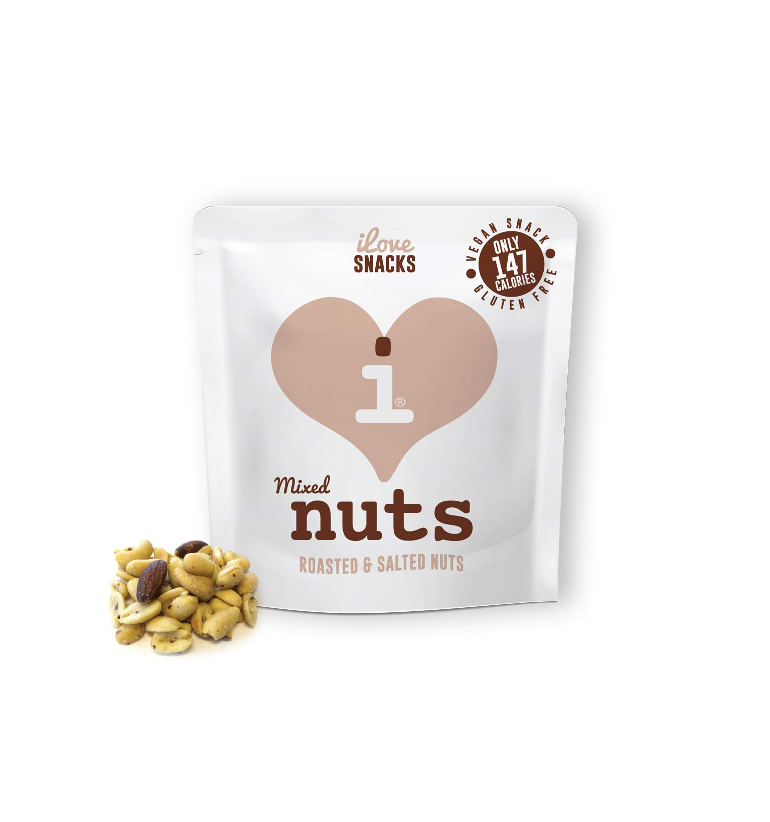 iLOVE SNACKS - Roasted & Salted Mixed Nuts, Peanuts, Almonds, Hazelnuts, Cashew Nuts, Gluten-Free, Plant-Based, Vegetarian, GMO Free, Healthy, Natural Protein Snack, Palm Oil Free, 15 x 30g