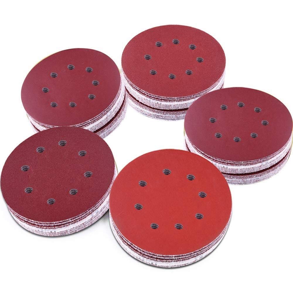 LHQ-HQ 100 Pieces 8 Holes Sanding Discs, 5 Hook and Loop 1000/1200/ 1500/2000/ 3000 Grit Sandpaper Assortment for Random Orbital Sander