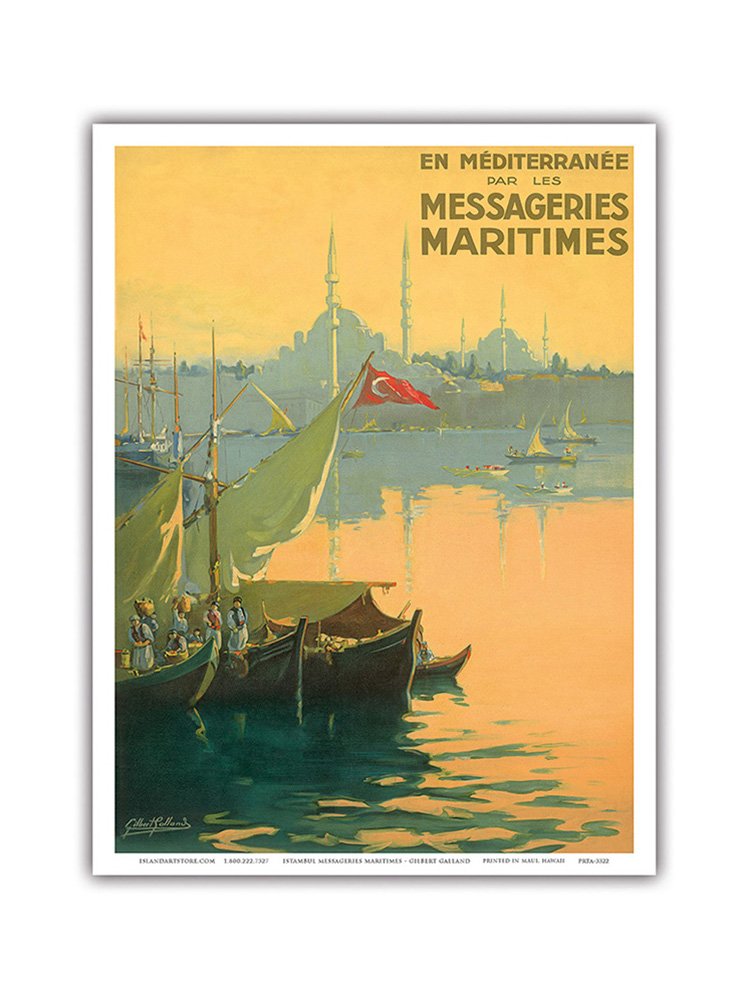 Turkey, The Mediterranean - Bosphorus (Istanbul Strait) - Messageries Maritimes (MM) - Vintage Ocean Liner Travel Poster by Gilbert Galland c.1925 - Master Art Print 9in x 12in