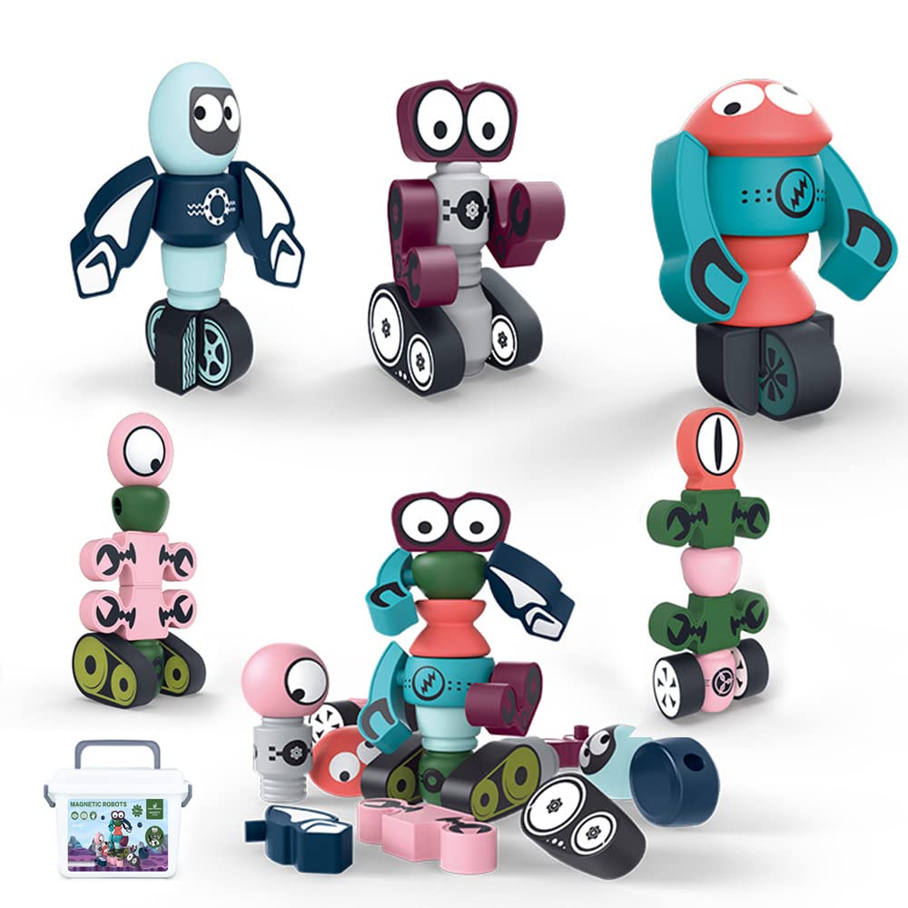 Masroo Magnets Robot Toy for 3 4 5 6 7 Year Old Boys - Transform ToysPlanet Magnetic Building Blocks Stacking for Toddler, STEM Learning Educational Christmas & Birthday Gifts for Kids Ages 3-7