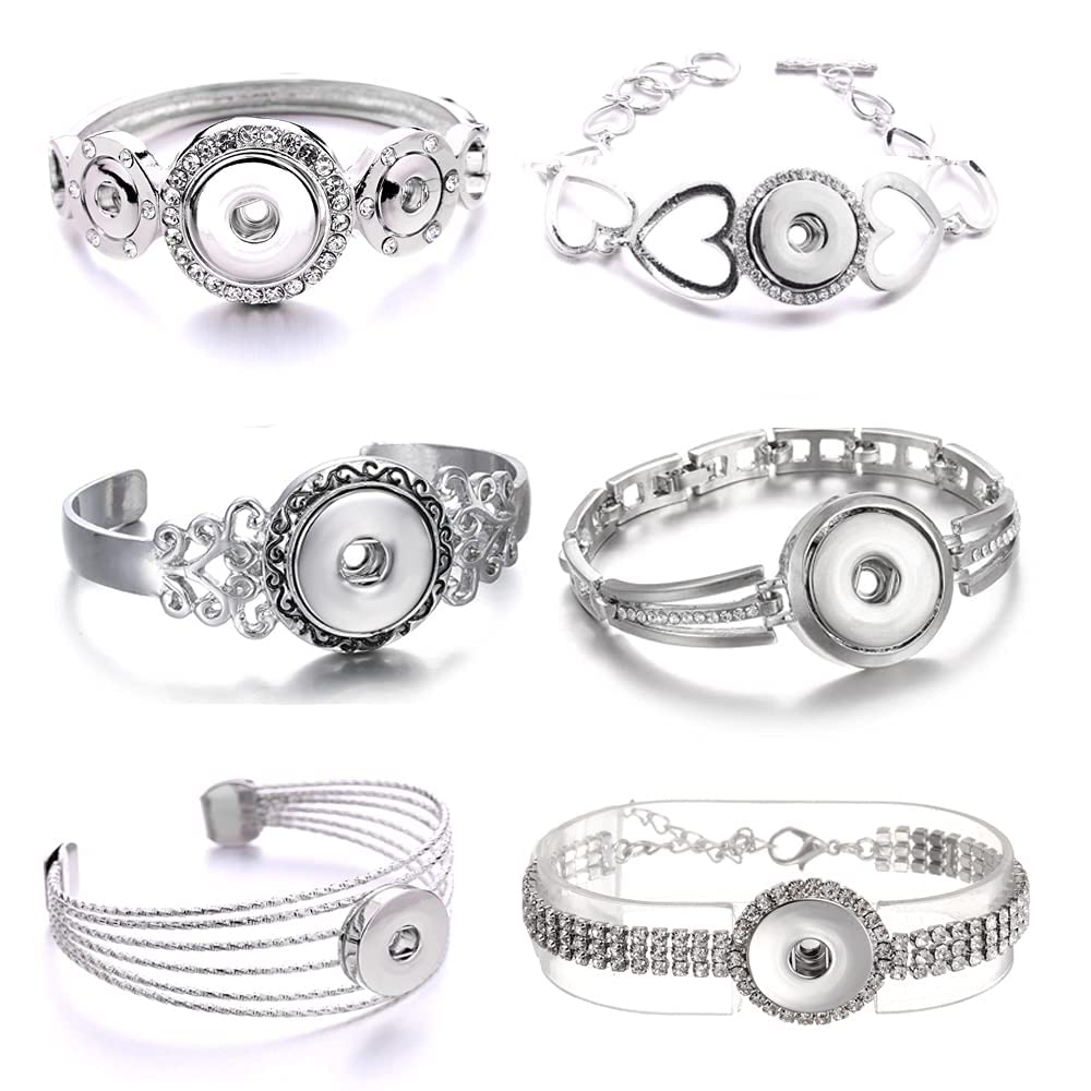 Adjustable Snap Charms Bracelets Metal Snap Button Bracelet fit 18MM 12MM Snap Buttons DIY Snap Jewelry Pack of 6pcs