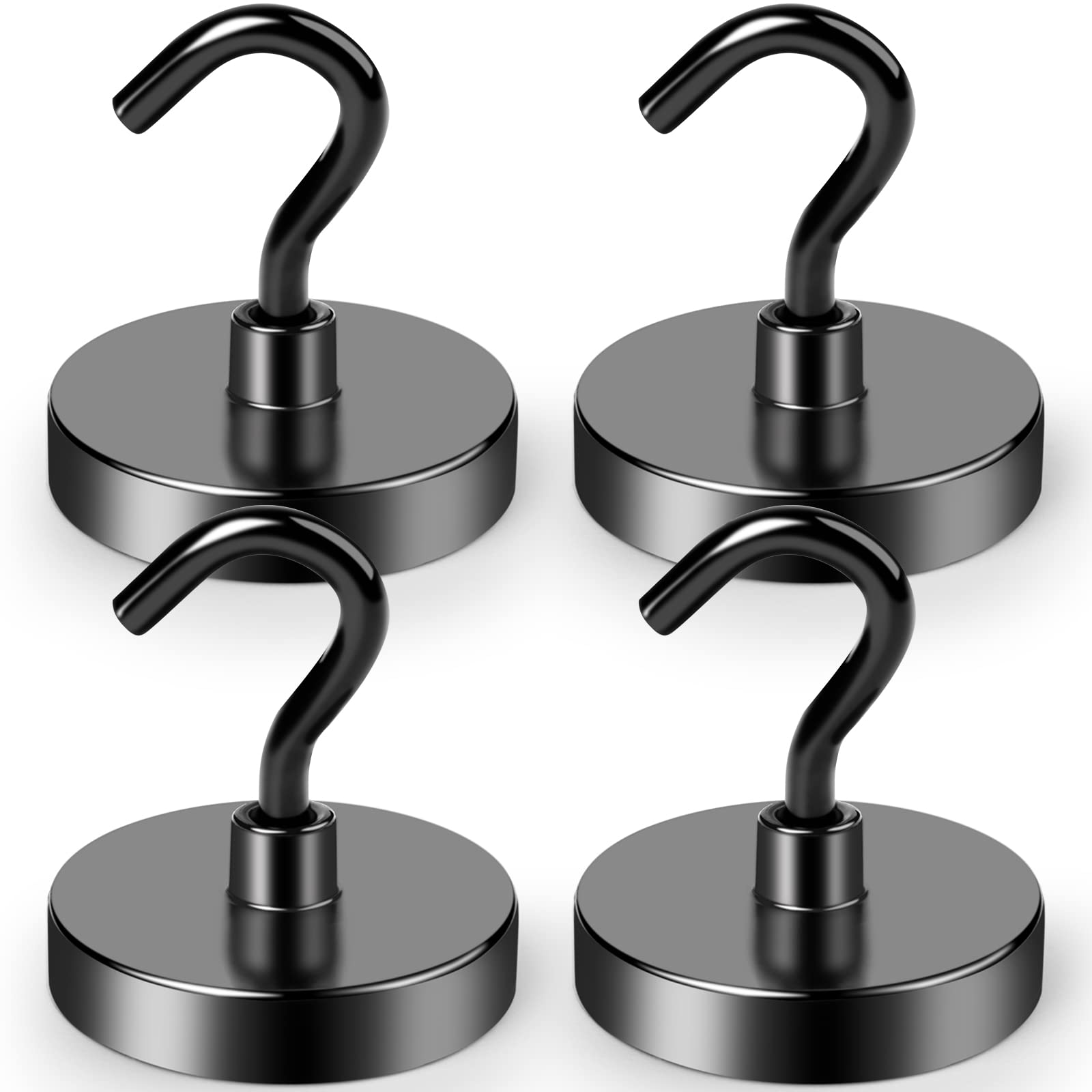 LOVIMAGBlack Magnetic Hooks Heavy Duty, 110lbs Strong Neodymium Magnet Hooks with Epoxy Coating for Cruise Cabins, Magnets with Hooks for Locker, Classroom, Kitchen,Office,Metal Door etc-4 Pack