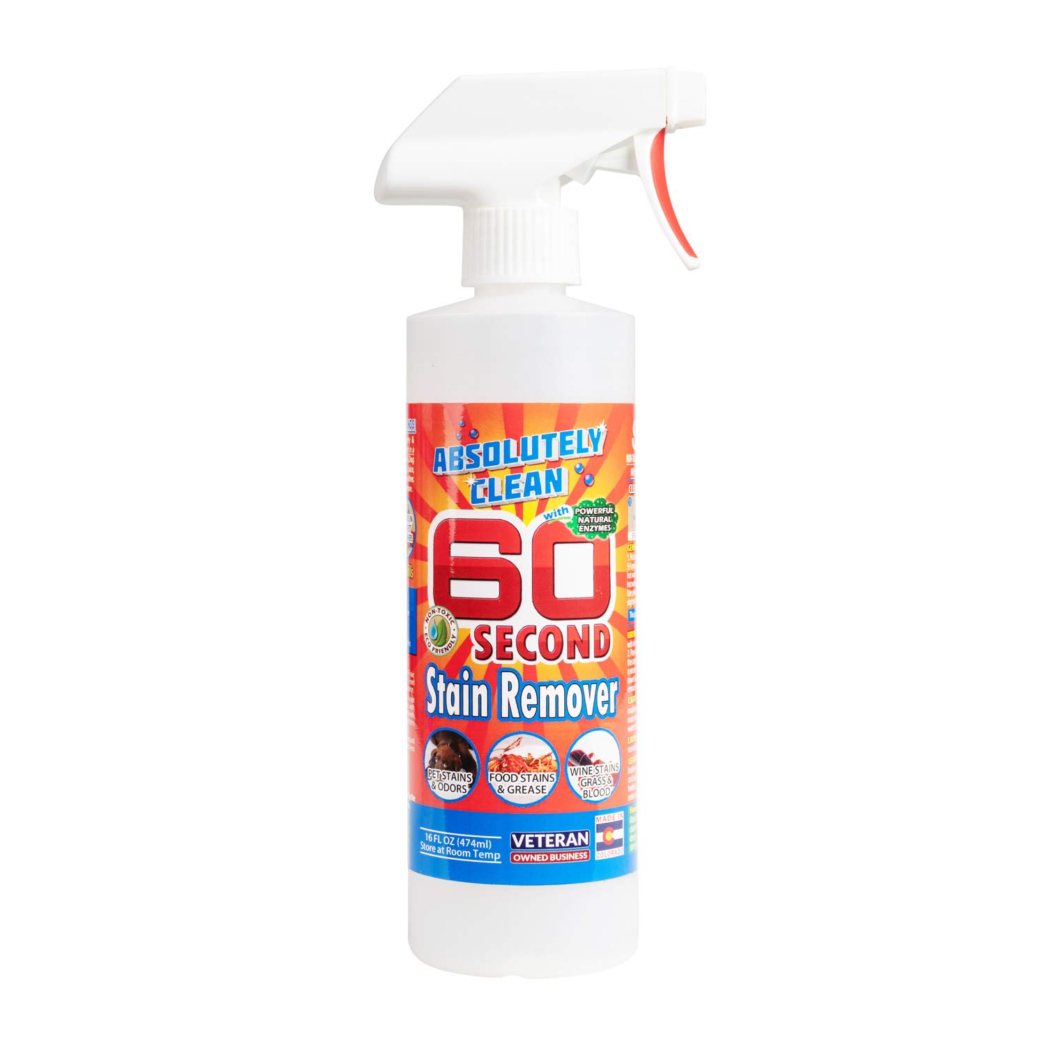 Amazing 60 Second Stain Remover - Commercial Strength - Powerful, Natural Enzymes Remove Food, Grease, Pet Stains & More - Non-Toxic/Eco Friendly - USA Made (16oz Spray Bottle)