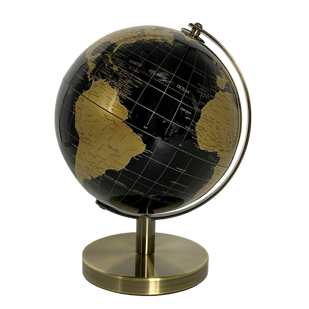 Gleneagles Travel Globe Black & Gold 20cm. LED Warm White Switch Activated World Globe Light Up. LED World Map Geo Globe Lamp. Planet Map Of The World Desk Decor. Home Office Gadgets For Men.