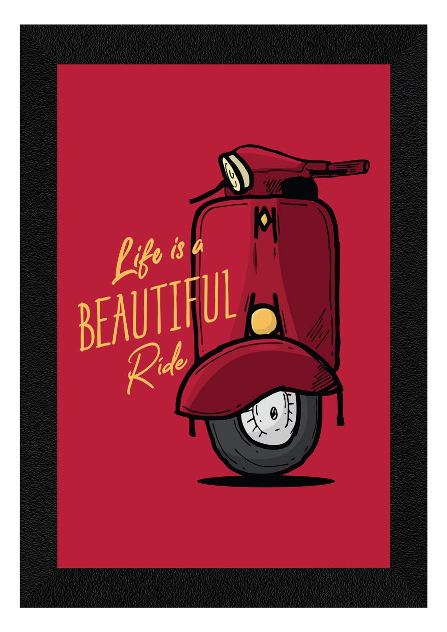 ArtX Motivational Quote Life is a Beautiful Ride Wall Art Painting, Framed Picture Multicolor Paper (12.5 X 18.5 Inches)