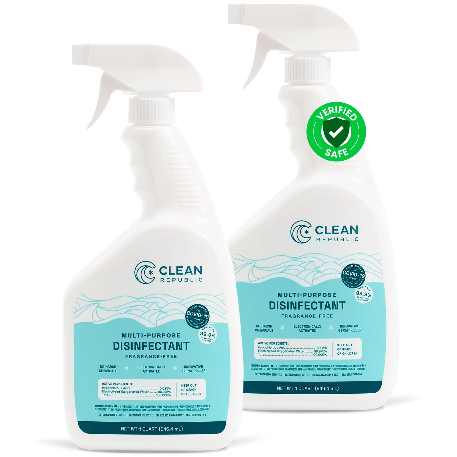 Multi-Purpose Disinfectant - ALL NATURAL Disinfectant Spray - Safe for People, Pets & Plants - Bleach Free and Fragrance Free, Freshens Air & Removes Odors, 32oz - 2 Pack