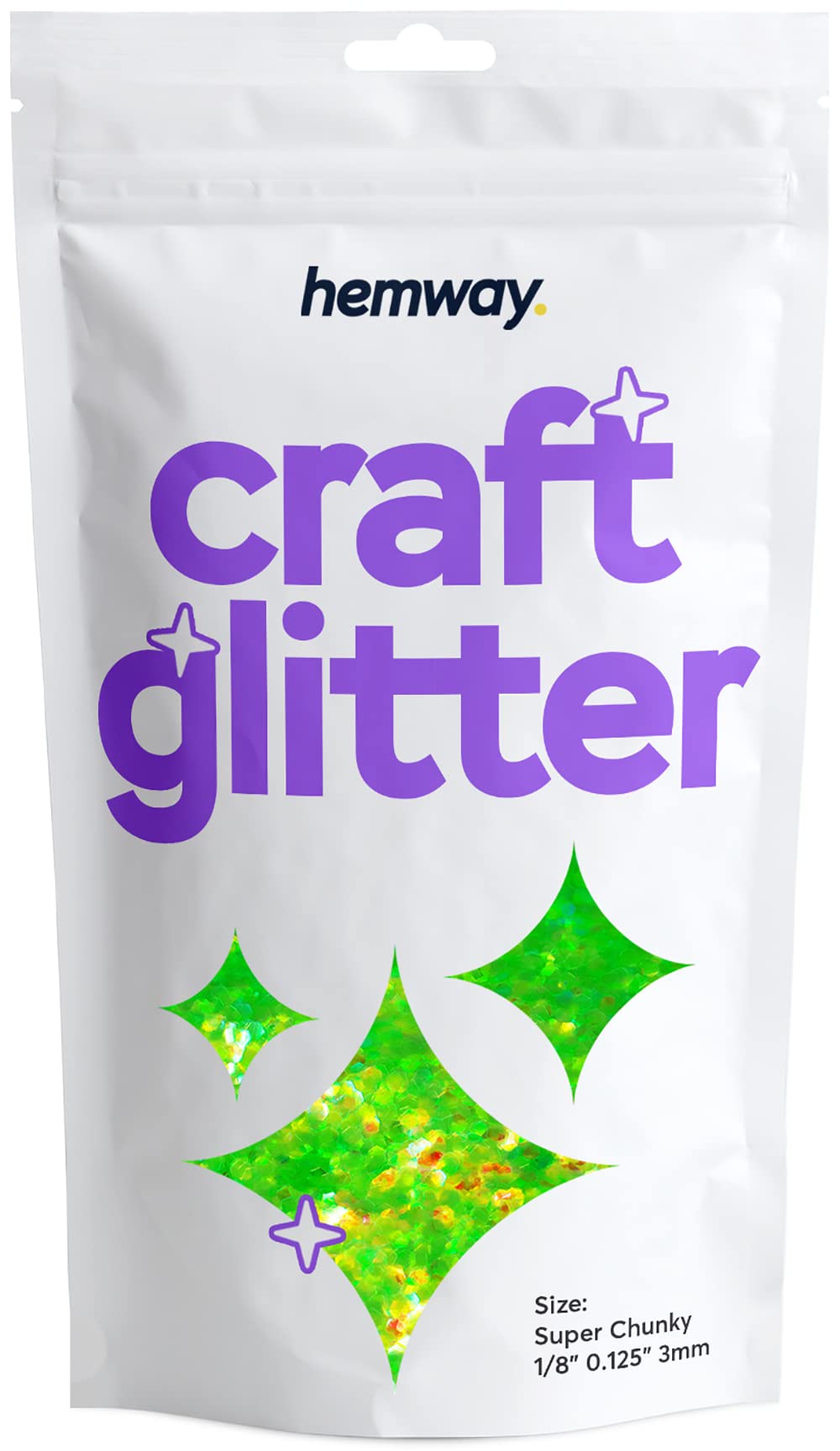 HemwayCraft Glitter Multi Purpose Flakes for Arts Crafts Tumblers Resin Epoxy Nails Wax Scrapbook Glass Schools Decorations - Fluorescent UV Neon Green - Super Chunky (1/8" 0.125" 3mm) 100g / 3.5oz