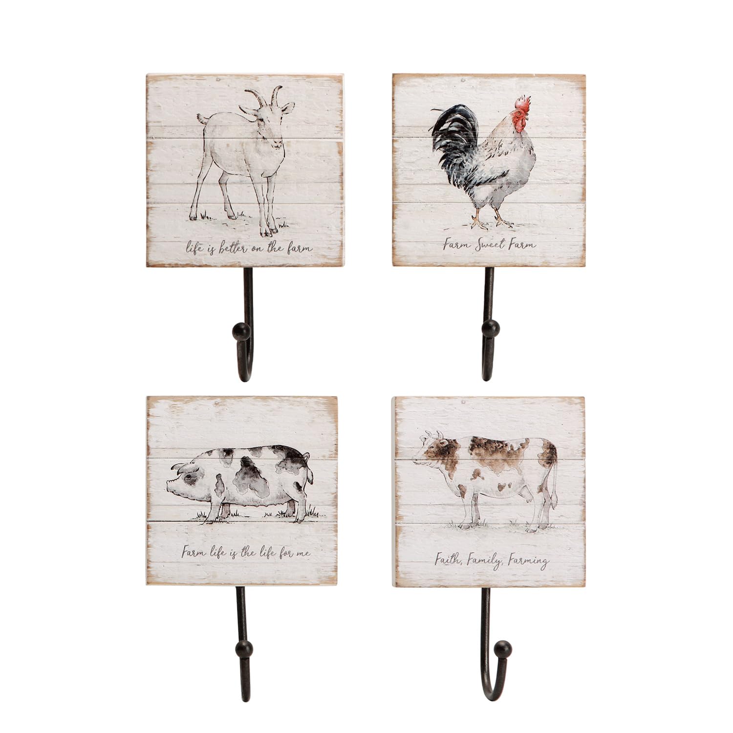 Set of 4 Farm Animal Wall Hooks Rustic Farmhouse Wooden Hanging Coat Hooks Wall Mounted Utility Hook Decor for Coats Hats Towels Bags Keys - 7.95"" x 2.36"" x 4.96""