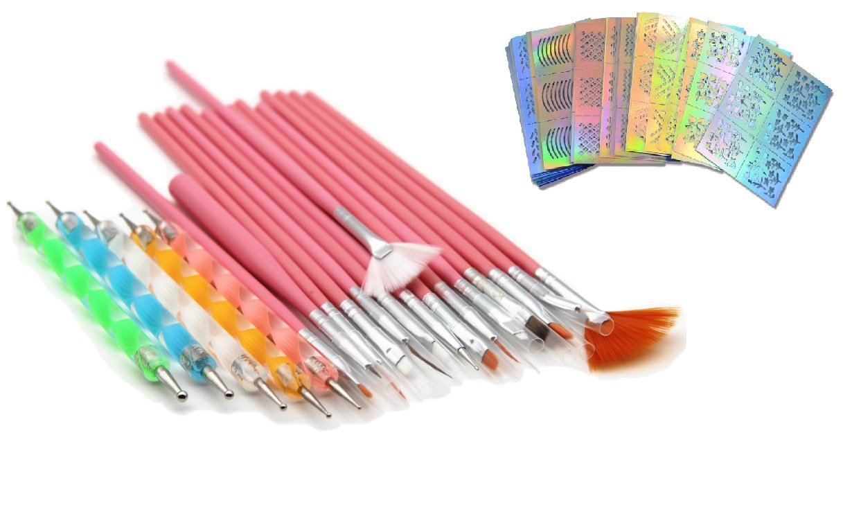 Nesa Nail Art Tool Kit (20 Pieces) with Free Stencil (10 Pieces)