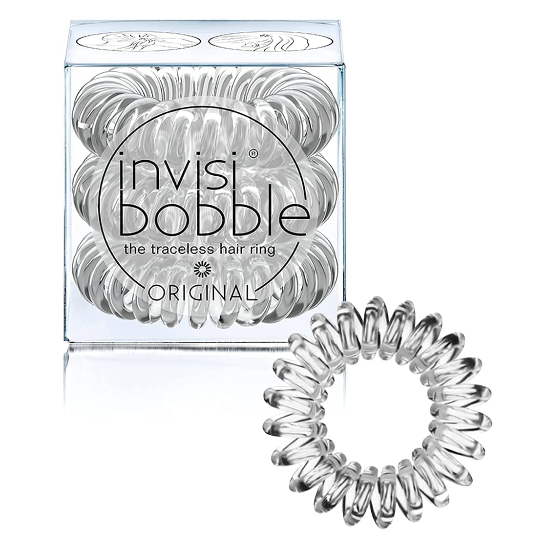 invisibobbleOriginal Traceless Spiral Hair Ties with Strong Grip, Non-Soaking, Hair Accessories for Women - Crystal Clear , 3 Count (Pack of 1)