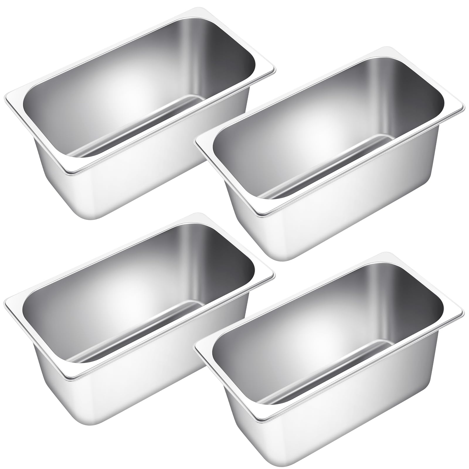 Hsei 4 Pack Hotel Pan 1/3 Size 6" Deep Steam Table Pan Stainless Steel Chafing Pans Metal Trays for Food Commercial Food Pans for Catering Buffet Restaurant, Party Supplies