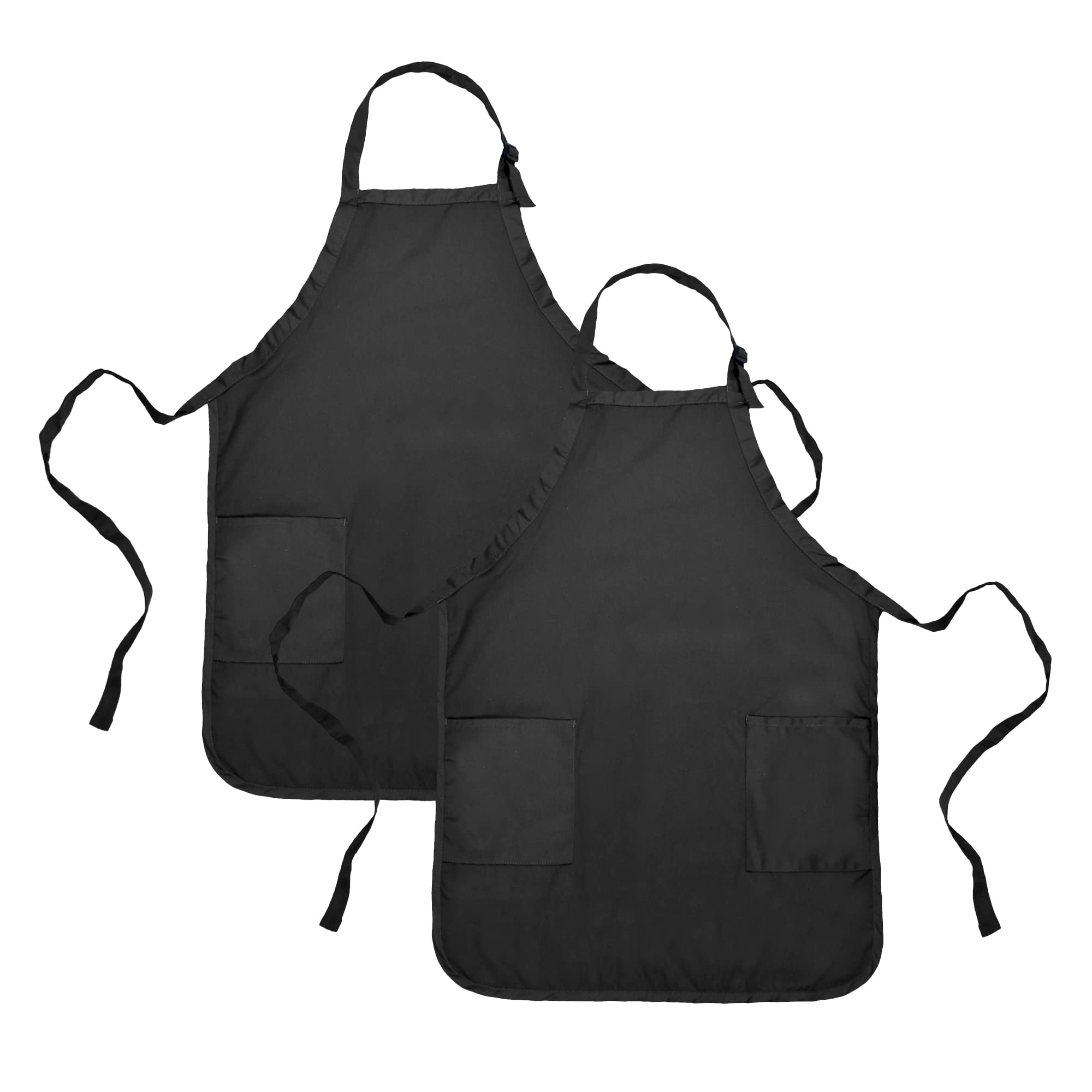 DALIX Apron Commercial Restaurant Home Bib Spun Poly Cotton Kitchen Aprons (2 Pockets) in Black 2 Pack