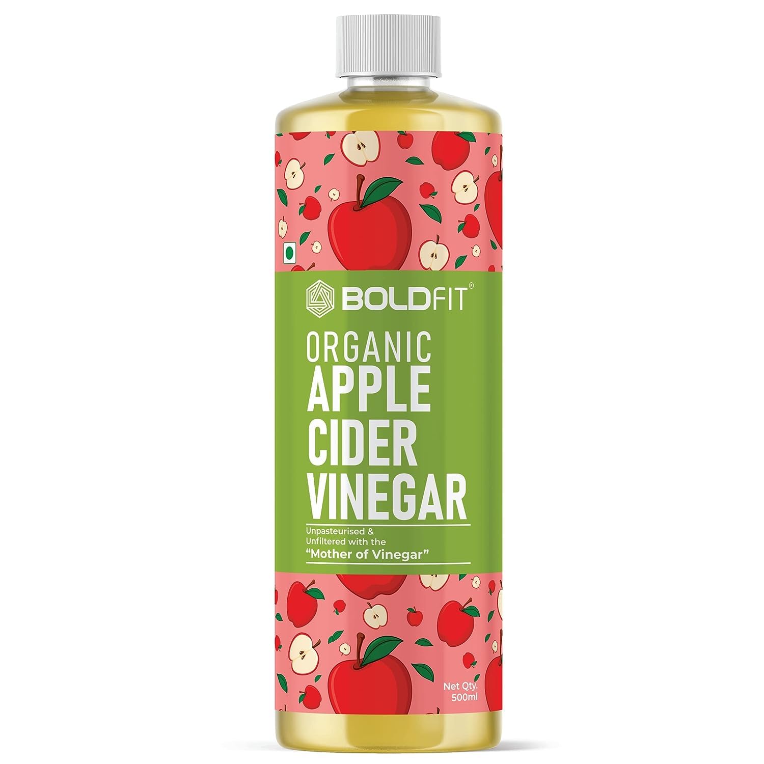 BOLDFIT Apple cider vinegar with the mother Sourced from Himalayan Apples Mother of Vinegar Probiotics Unfiltered & Unpasteurized ACV Apple Cider Vinegar Helps in Weight Management, Bloating Healthy Skin & Hair-500ML