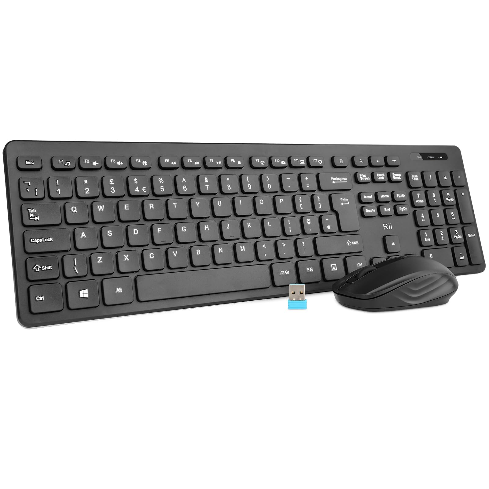 Wireless keyboard and Mouse Set,Rii RK200 Standard Full Size Wireless Keyboard and Mouse 104 Keys for Work Office Home UK Layout(AAA Batteries not Include)