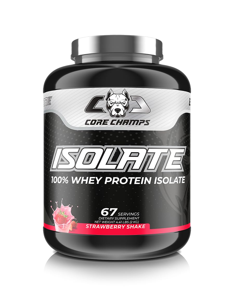 Core Champs ISOLATE 100% Whey Protein Powder|67 Servings,4.41lbs,(2kg)|25g Protein|6g BCAA|0g Fat|Muscle Support and Recovery| Muscle Builder For Men & Women|Sports Nutrition|Strawberry Shake