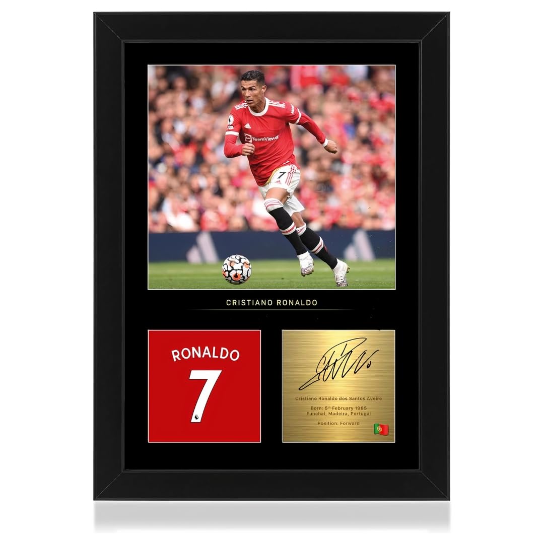 Signed Cristiano Ronaldo A4 Photo Display With Frame Included | Gift For United Fans | Gift For Cristiano Ronaldo Fans | Football Memorabilia | United Memorabilia