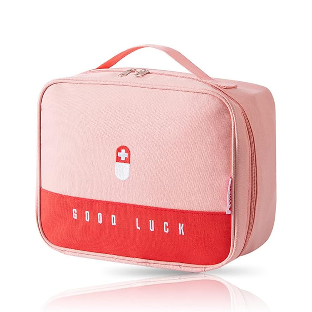 First Aid Bag Empty - Portable First Aid Kit Empty, Emergencyy Medicine Storage Bag With Handle, Pill Manager Travel Bag, Reusable Medical Kits Empty Rescue Bag, Medicine Tools Travel Storage Bag-Pink