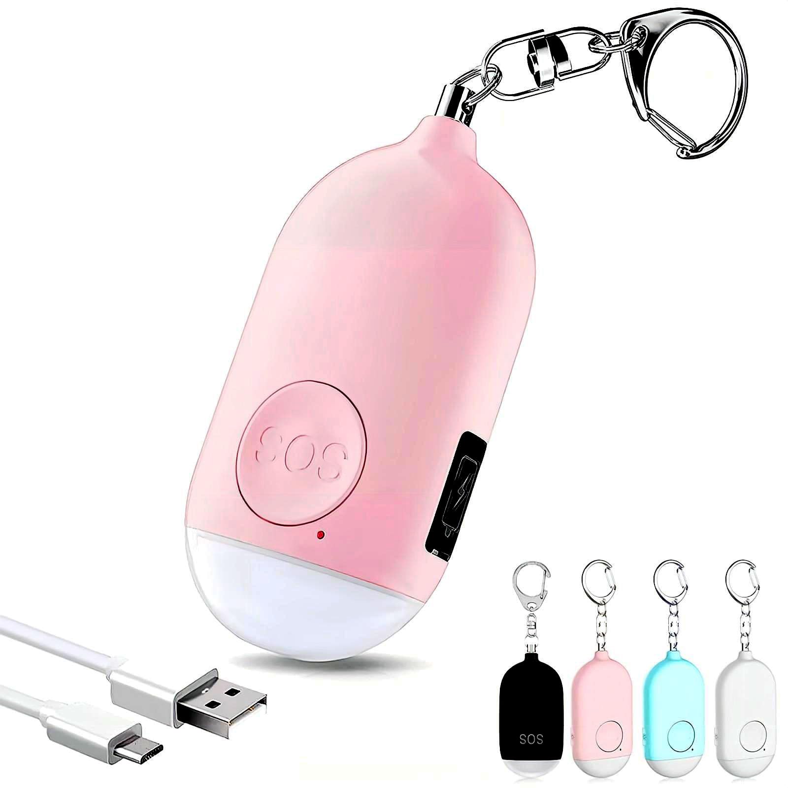 Hion Safe Personal Alarm for Women,Rechargeable 130dB Police Approved Rape Rope Alarm with LED Flashlight Self Defense Keychain,Panic Attack Safety Alarm for Girl Kid Elderly Student(Pink）