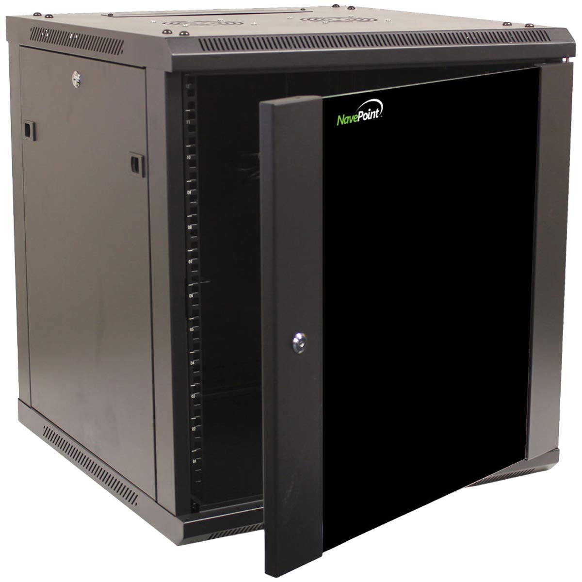 NavePoint 12U Server Cabinet Wall Mount Rack Enclosure Includes 2 Fans, Locking Glass Door, Removable Side Panels – 12U Network Cabinet 23.6” Deep, 19 Inch Server Rack for IT and A/V Equipment