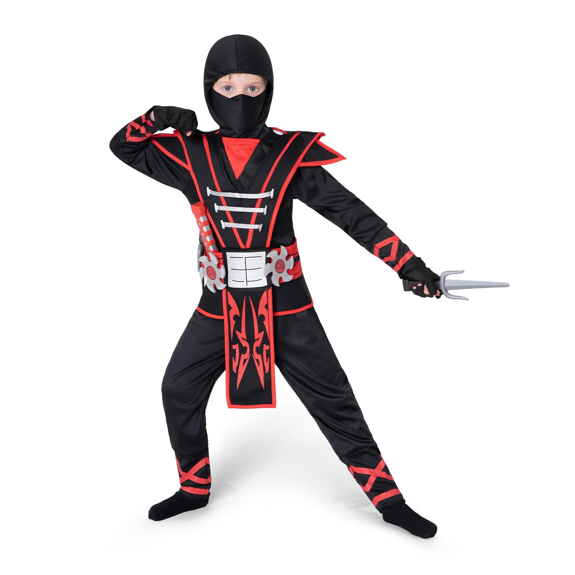 Spooktacular Creations Ninja Costume Child Boy Red Samurai Ninja for Kids Toddlers Boys, Fancy Dress