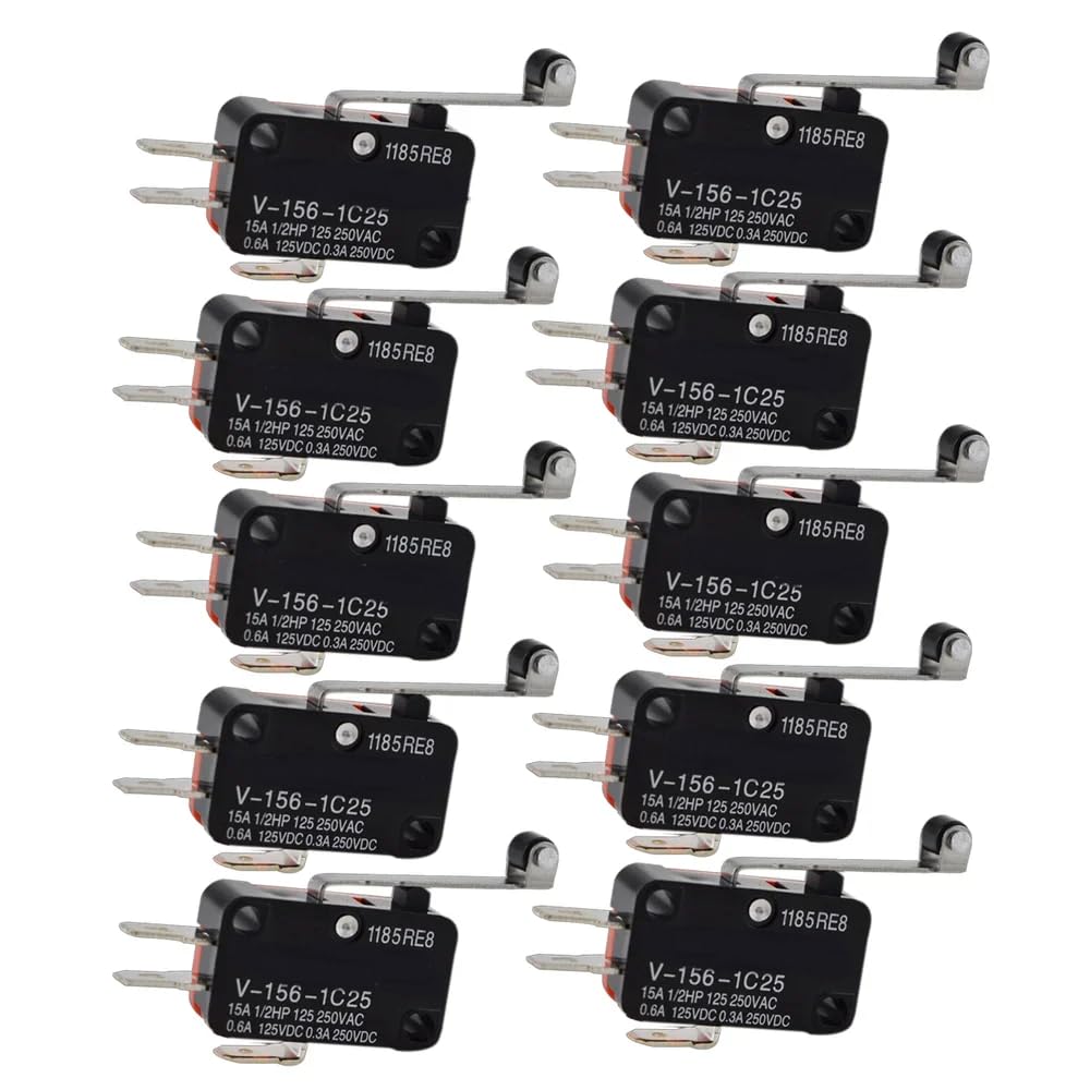 DollaTek 10pcs V-156-1C25 Micro Limit Switch with Long Hinge Roller Momentary SPDT Snap Action for Arduino