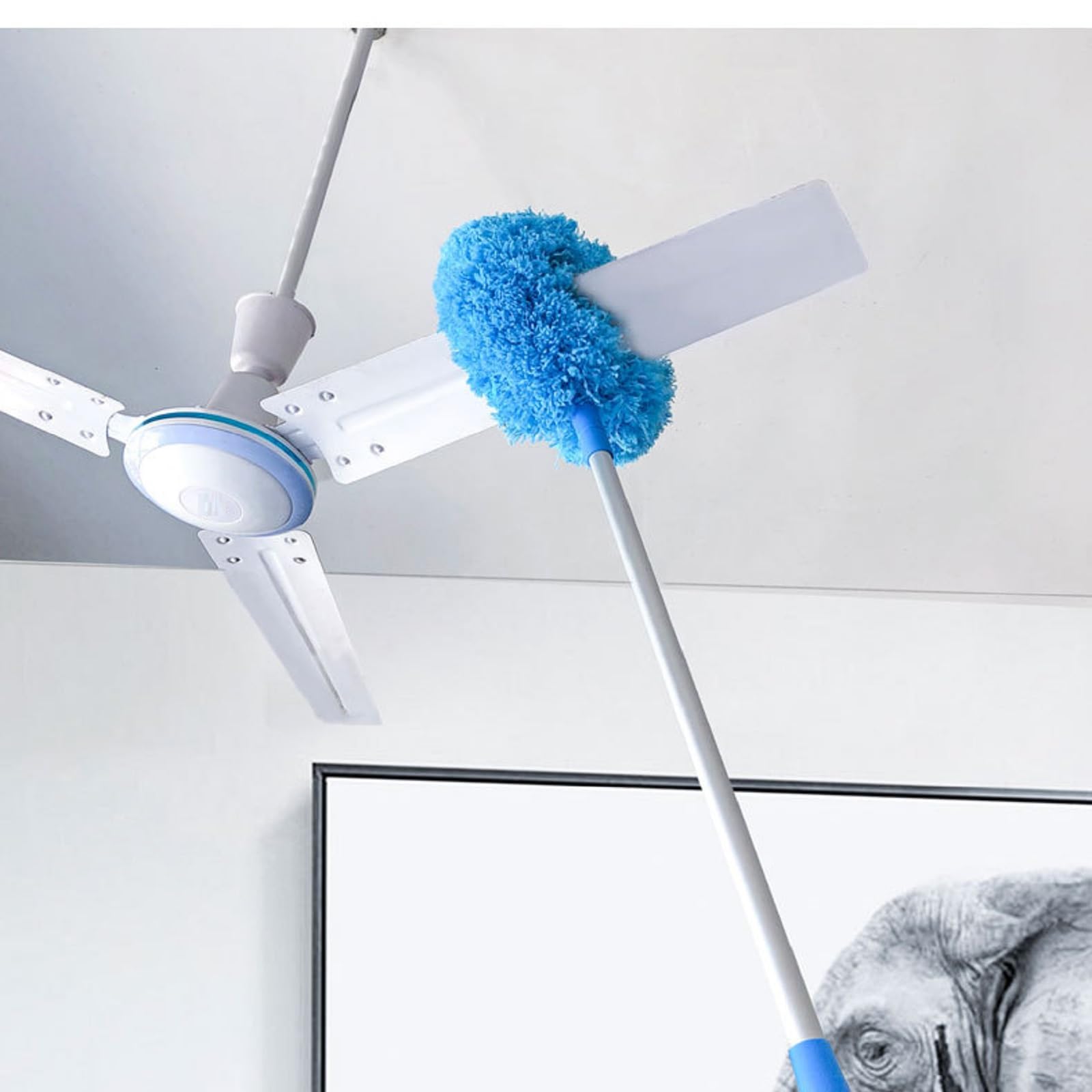 Washable Ceiling Fan Cleaner, Microfiber Duster with Telescoping Extension Pole, Fit for Cleaning High Ceiling Fan, Furniture, Blinds, Car (Blue)